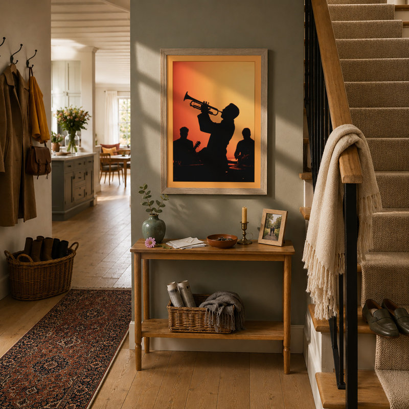 Jazz Musicians in Silhouette Modern - Framed Print, A2 - 59.4 x 42.0 cm, Oak