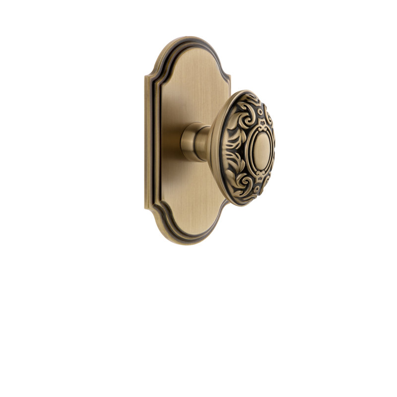 Grandeur Arc Plate Double Dummy with Grande Victorian Door Knob, Vintage Brass