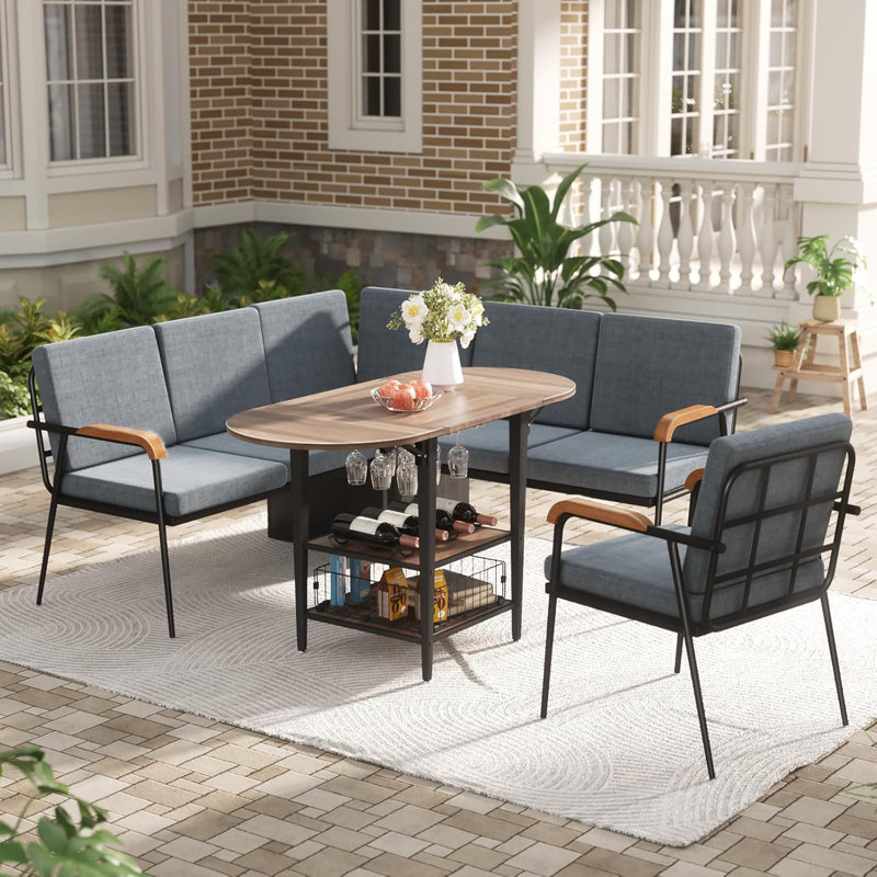 Ensemble de table de coin déjeuner avec rangement, ensemble de salle à manger en coin en L avec table pliable, banc d'angle et 1 chaise rembourrée, coin cuisine moderne pour petits espaces