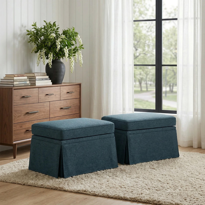 Repose-pieds avec rangement, Chenille bleue marine