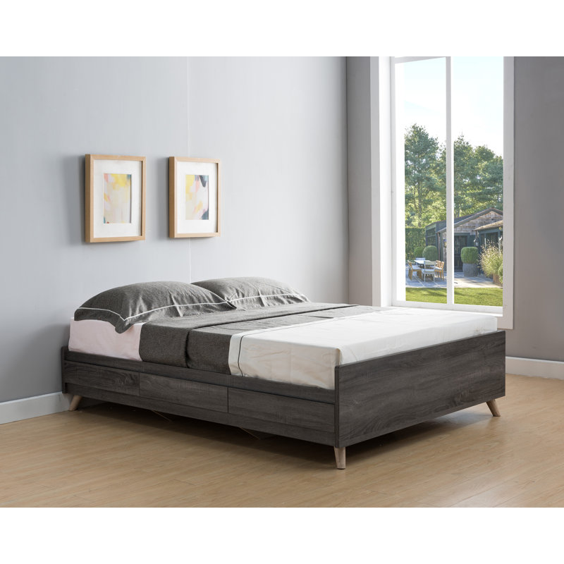 Lit plateforme avec rangement Leslie, Gris vieilli, Double