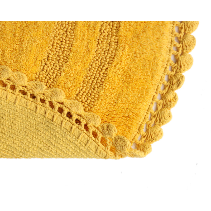 Akifumi 100% Cotton Non-Slip Bath Rug, Yellow