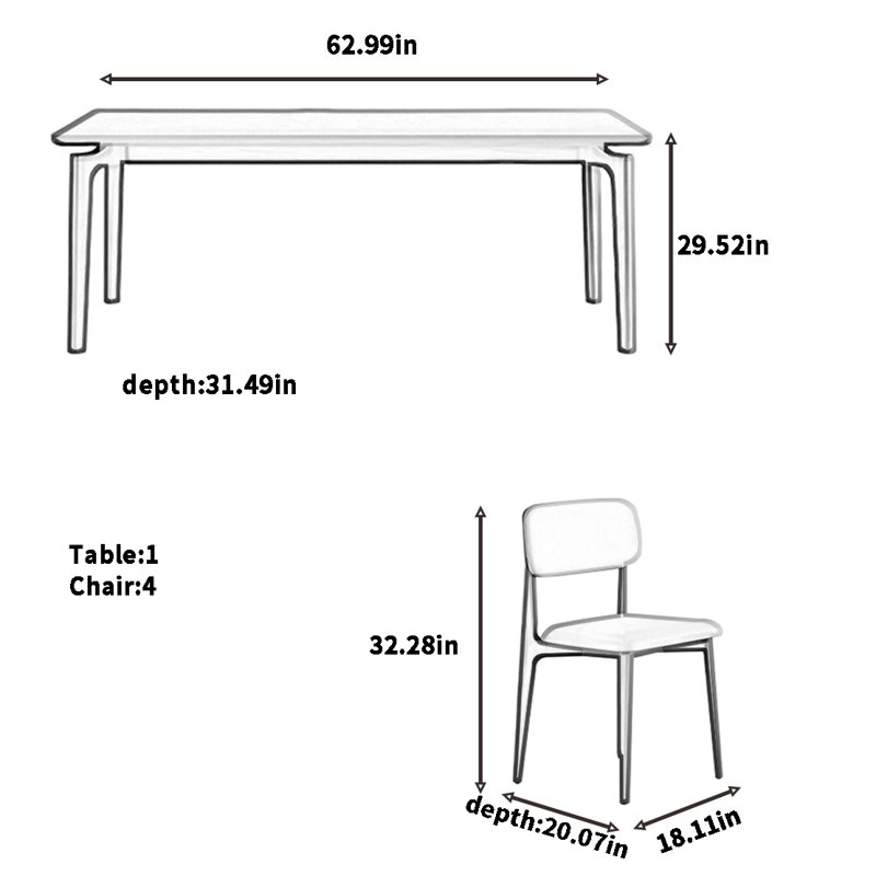 Combinaison de table et de chaise simplifiée, H 29,52 po x L 62,99 po x l 31,49 po