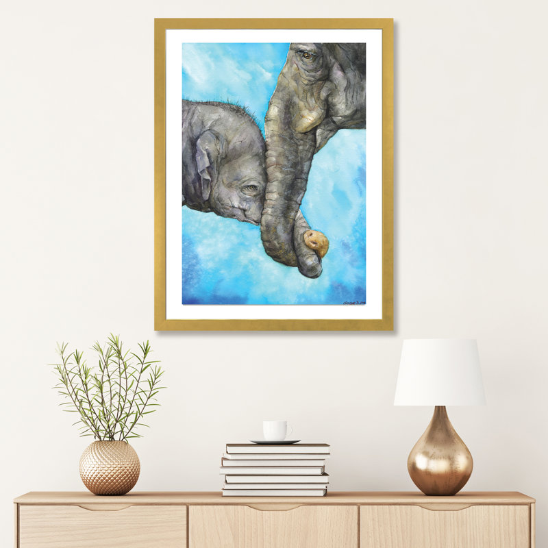 Éléphants - Pure Family, art sur toile, H 24 po x l 16 po x P 1 po, Papier encadré doré