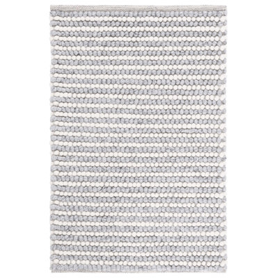 Tapis rayé fabriqué à la main Cleodora en ivoire / gris