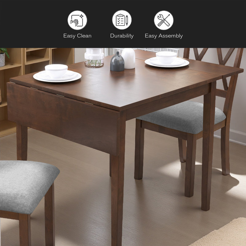 Table de salle à manger extensible de 29 à 45 po pour 4 personnes, table de cuisine pliante avec pieds en bois d'hévéa, table de salle à manger peu encombrante pour le salon, la cuisine, la salle à manger et les petits espaces
