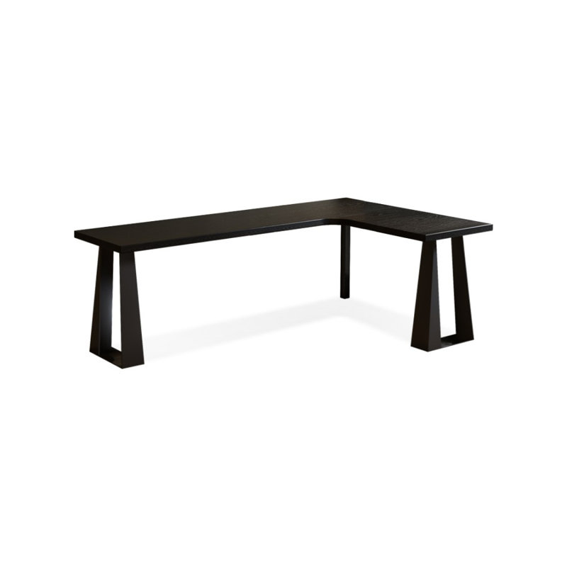 Black Rectangular Solid Wood+Iron Writing desk, 29.53" H x 78.74" W x 47.24" D, Right Hand Facing