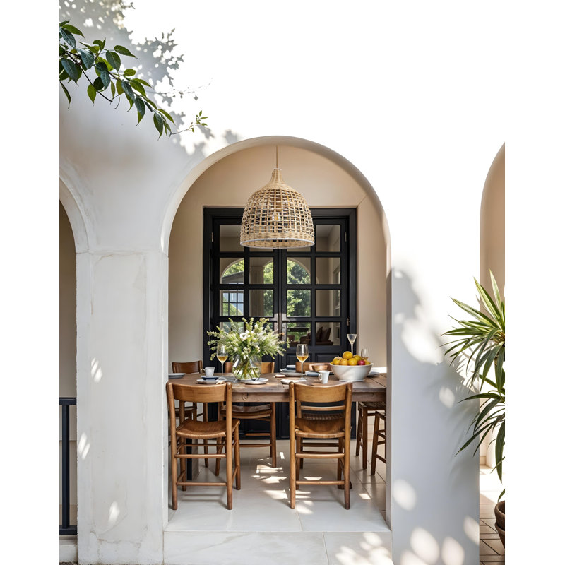 Ellie - Luminaire suspendu en forme de dôme en rotin naturel à tissage ouvert de 14 po et 15 po pour installation dans la salle à manger, l'îlot de cuisine, la chambre à coucher ou le salon dans des styles bohème, côtier, campagnard et organique mo