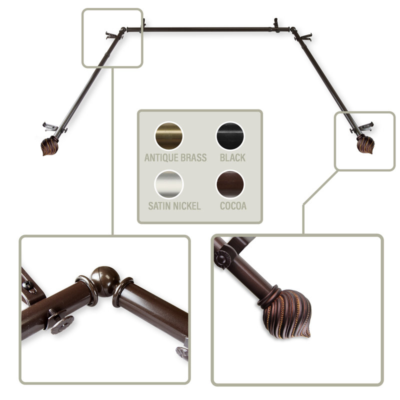 Kaela Steel Adjustable 78'' to 144'' 0.81'' Bay Window Single Curtain Rod, Cocoa
