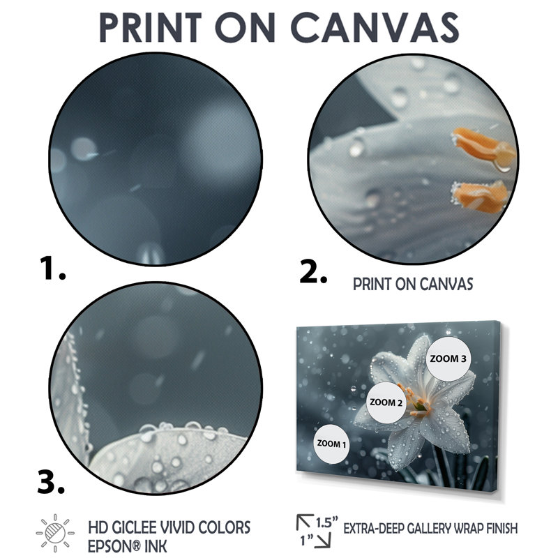 Fleurs blanches enneigées dans la brise hivernale - Décoration murale Snowdrops, Toile tendue, H 40 po x l 60 po x P 1,5 po