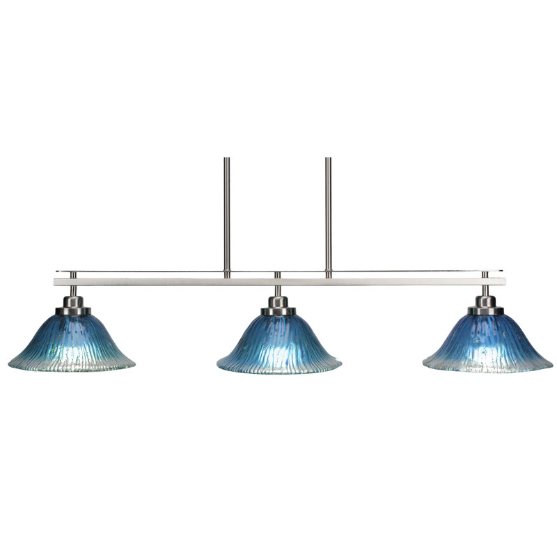 Agnon 3 Light Island Light Shown In Brushed Nickel Finish With 10" Glass, Bleu