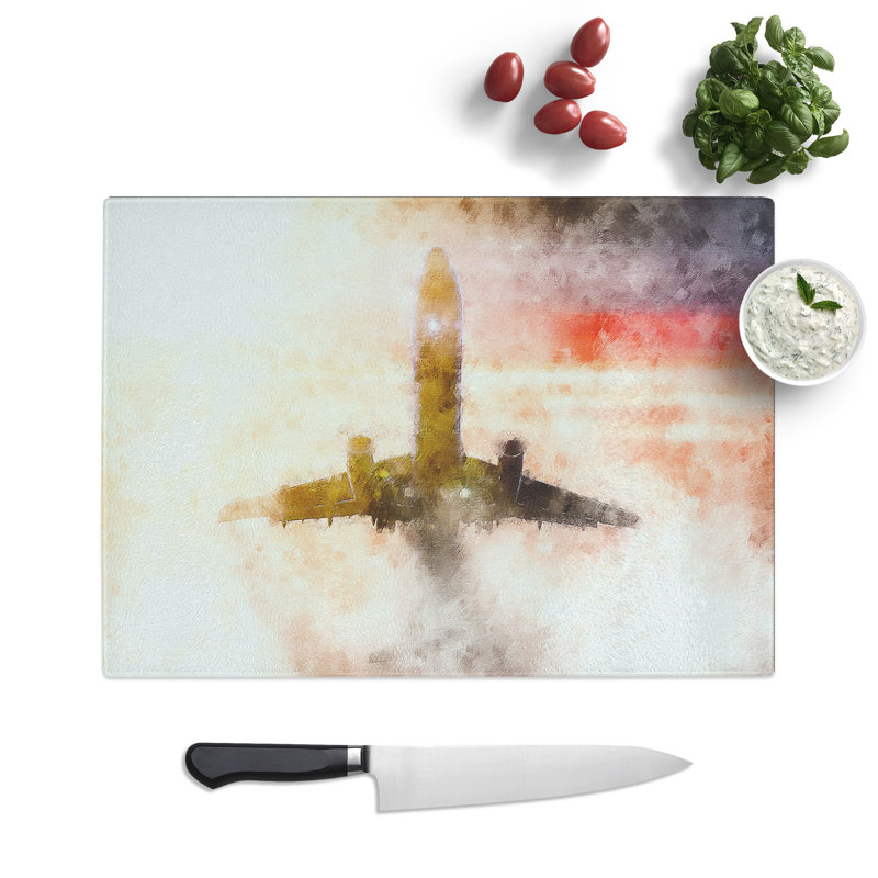 Tempered Glass Airplane Lost in the Sky Painting Chopping Board, 28.5 cm x 39 cm