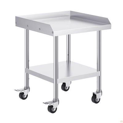 Table de travail en acier inoxydable, table de préparation commerciale de 24 x 24 x 30 pouces avec 4 roues, roulettes, table de travail robuste à 3 côtés avec dosseret, table de travail en métal pour restaurant Home Hotel