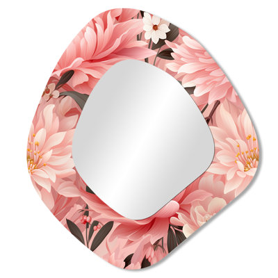 Rose floral pivoine délicatesse - miroir floral de forme irrégulière, miroir mural décoratif asymétrique rose, impression d'art en métal