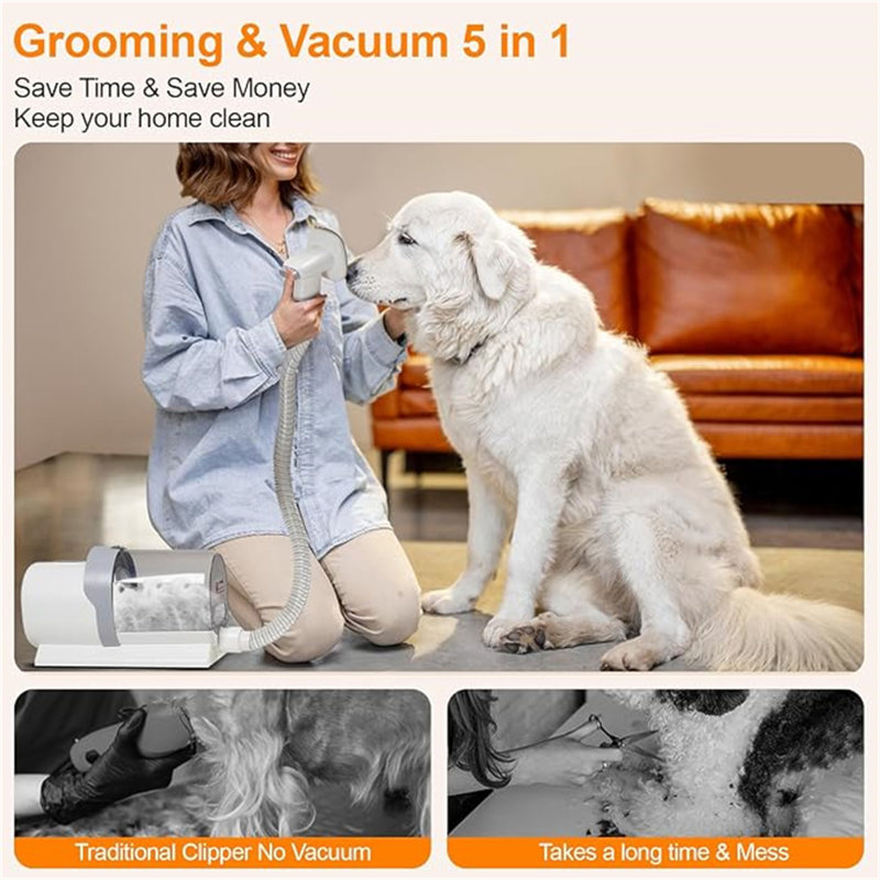 White 2.5L Pet Grooming Vacuum Kit with Cordless Clippers