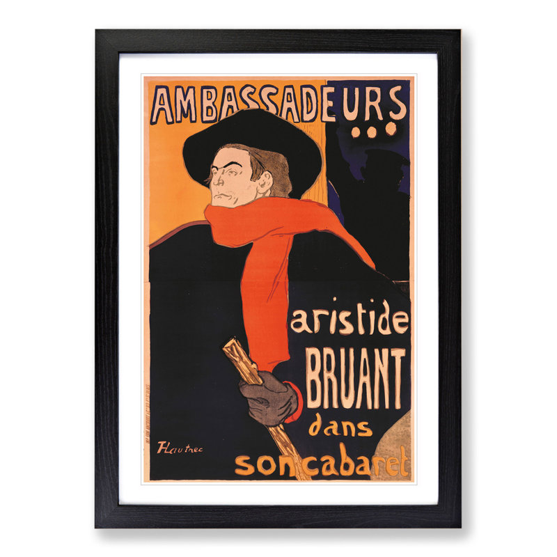 Aristide Bruant by Henri de Toulouse-Lautrec - Picture Frame Graphic Art, Black, 90cm H x 65cm W x 2cm D