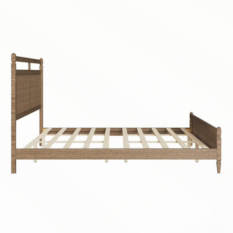 Lit plateforme en bois de style moderne du milieu du siècle avec tête de lit à cadre ouvert, King, Oak
