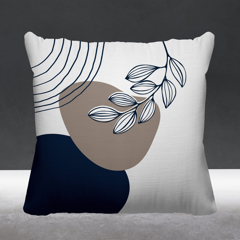 Coussin intérieur / extérieur Lupita, L 17 po x H 17 po, Beige/bleu marine
