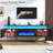 Floating Fireplace TV Stand, High Gloss LED Fireplace TV Stand Entertainment Center For 70/75/80 Inch TV, Modern Media TV Console Cabinet For Living Room-1522165469-1522165470