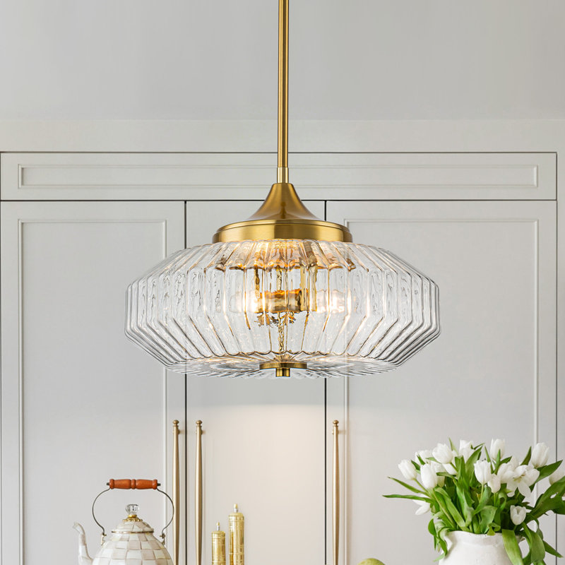 2-Light Fluted Glass Pendant & Semi-Flush Mount, Brass