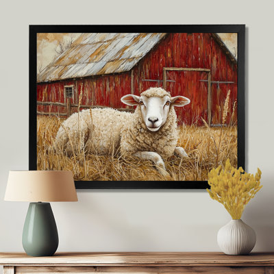 Sheep By The Old Red Farm - Sheep Canvas Print Wall Art