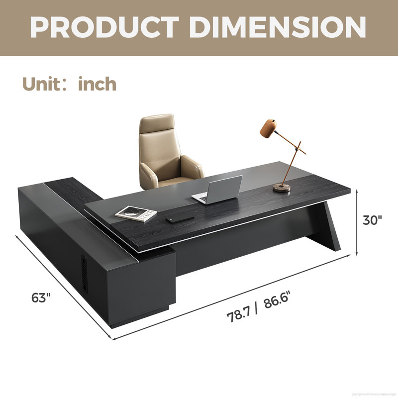Premium Executive Ergonomic Desk, 29.92" H x 86.61" W x 62.99" D, Right Hand Return