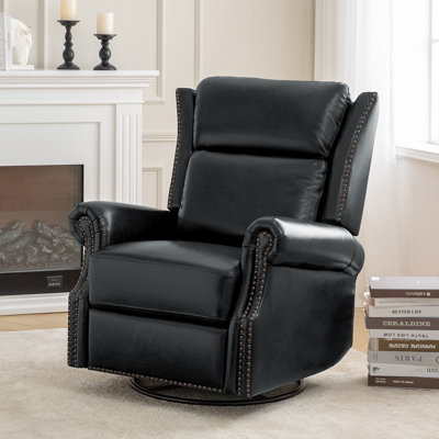 Hayliee Waxed Leather Swivel Glider and Rocker Recliner
