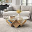 Table basse ronde avec plateau en verre et tablettes de rangement-2033427031
