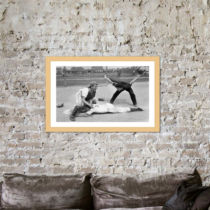 Reproduction de photo sur toile tendue, "années 1950 little league umpire calling, joueur de baseball en toute sécurité"