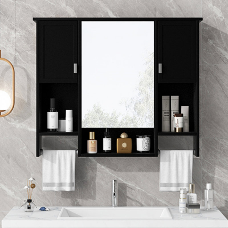 Armoire de rangement murale moderne 35 po x 28 po, armoire de salle de bain murale avec miroir, armoire à pharmacie avec barre à serviettes