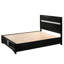 Lit plateforme contemporain pour grand lit avec accents argentés chatoyants, rangement, finition noire, aspect bois massif, bois, fabrication de tiroir