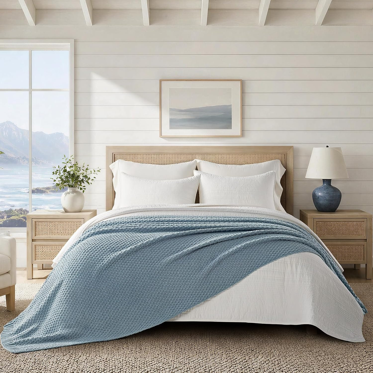 Chunky Chenille Weighted Throw Blanket, Chambray Blue, 108" L x 92" W