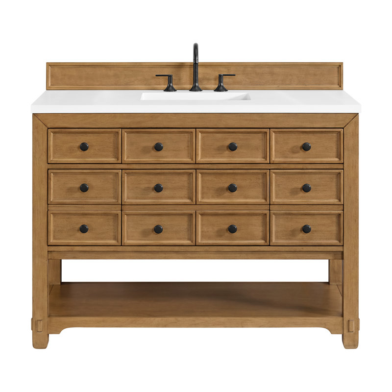 Malibu 48'' W Single Vanity, White Zeus, Widespread, Amber Birch