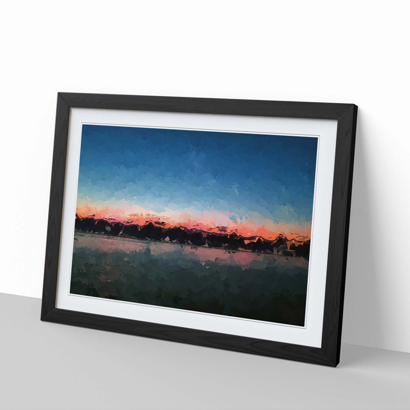 Fuchsia Sky Above the Mountains in Abstract - Picture Frame Graphic Art Print, 48cm H x 65cm W x 2cm D, Black Framed