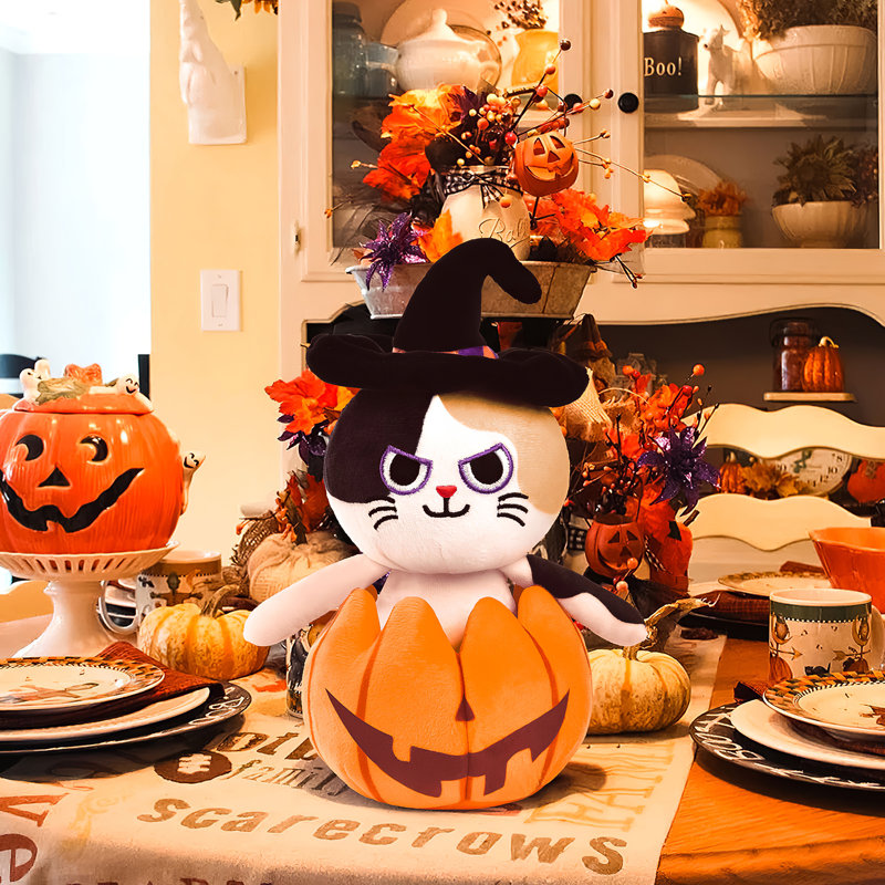 Chat en peluche citrouille d'Halloween