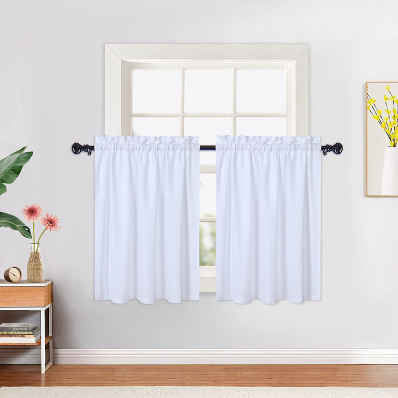 Waterproof Embossed Kitchen Curtains - Short Seersucker Cafe Panels, Textured and Room Darkening - For Kitchen, Bathroom, Bedroom, Living Room - Set of 2