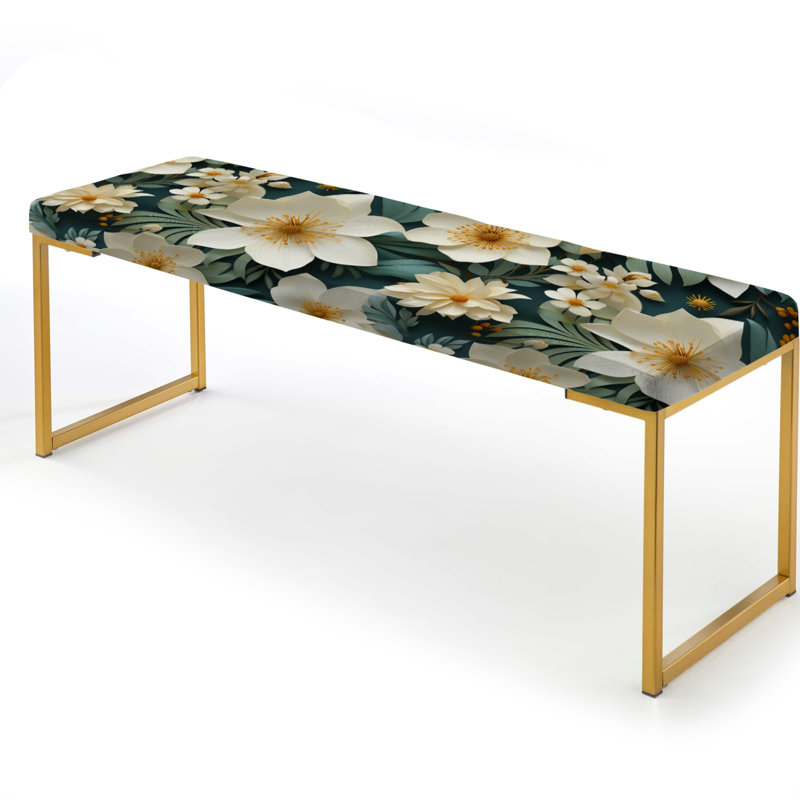 White Green Elegance Botanical Pattern - Floral Upholstered Gold Bench