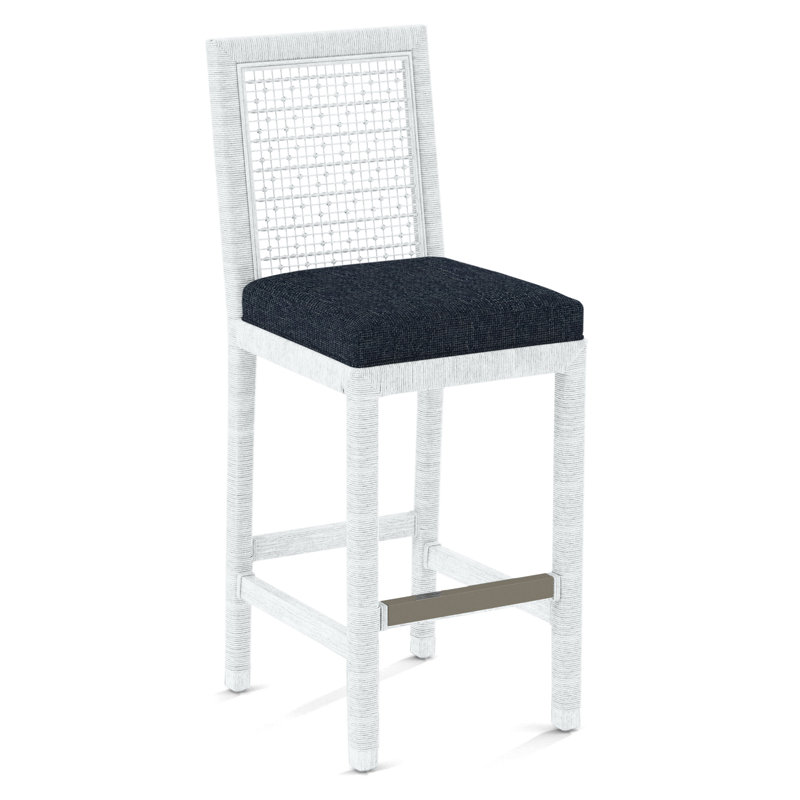 Pine Isle Bar Stool, Blue/Beige Stripe; 0209-61, Frost White