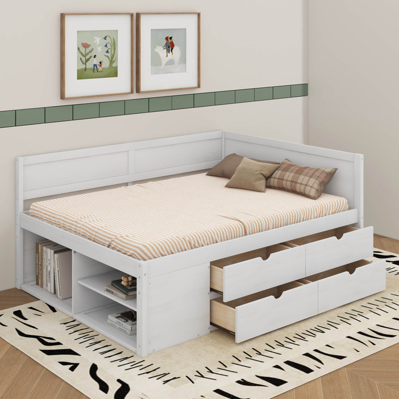 Daybed With Drawers And Shelves, Full, White