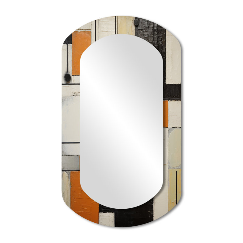 Brown Beige Black Retro Modernism - Abstract Collages Asymmetrical Unique Wall Mirror, Modern Cylinder Mirror, Printed Metal Art