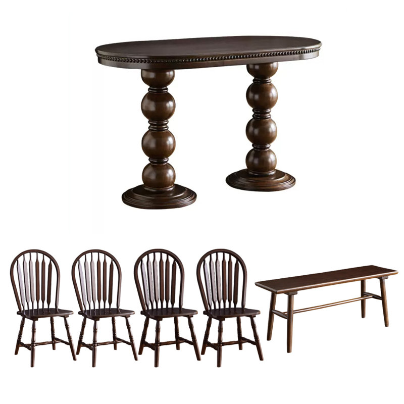 6 - Person Double Pedestal Dining Set, 30.31"H x 29.52"W x 55.11"L