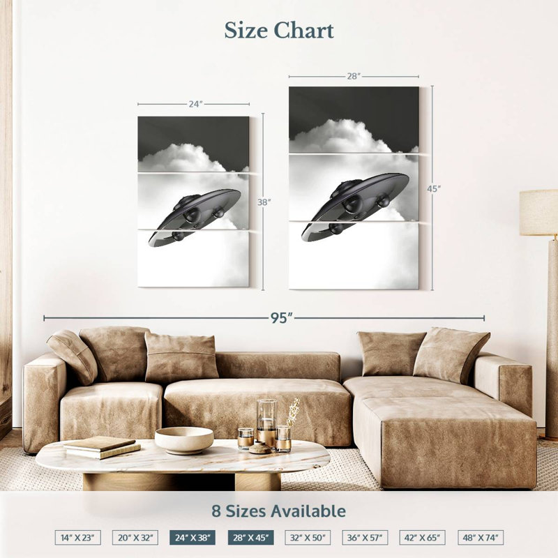 Soucoupe volante Kelan dans les nuages, H 38 po x l 24 po