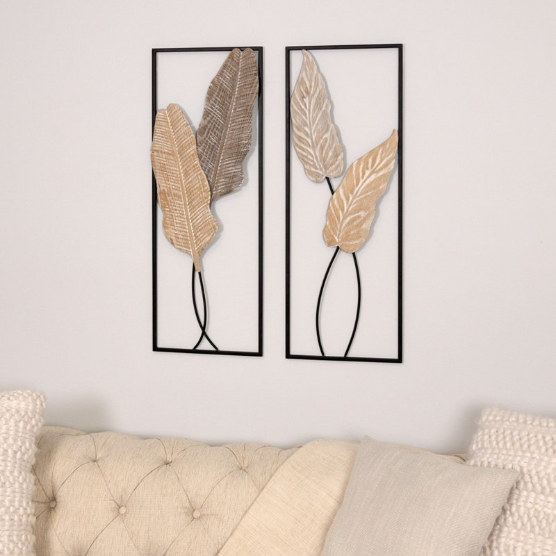 Décoration murale moderne multicolore branches et feuilles, ensemble de 2