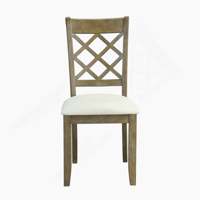 Side Chair Set Of 2, Beige Linen And Rustic Oak Finish
