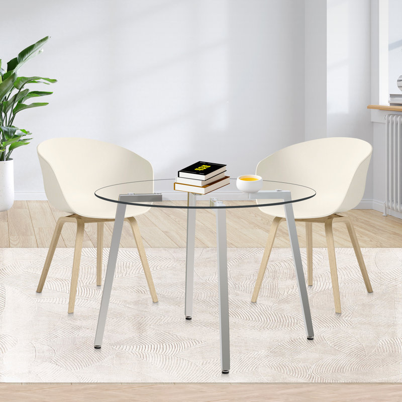 Allisandra Round Unfinished Glass Top Metal Base Dining Table, Silver