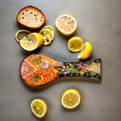 Handmade Turkish Ceramic Spoon Rest For Kitchen Counter - Colourful Iznik Style Ladle Holder - Decorative Utensil Rest Tray