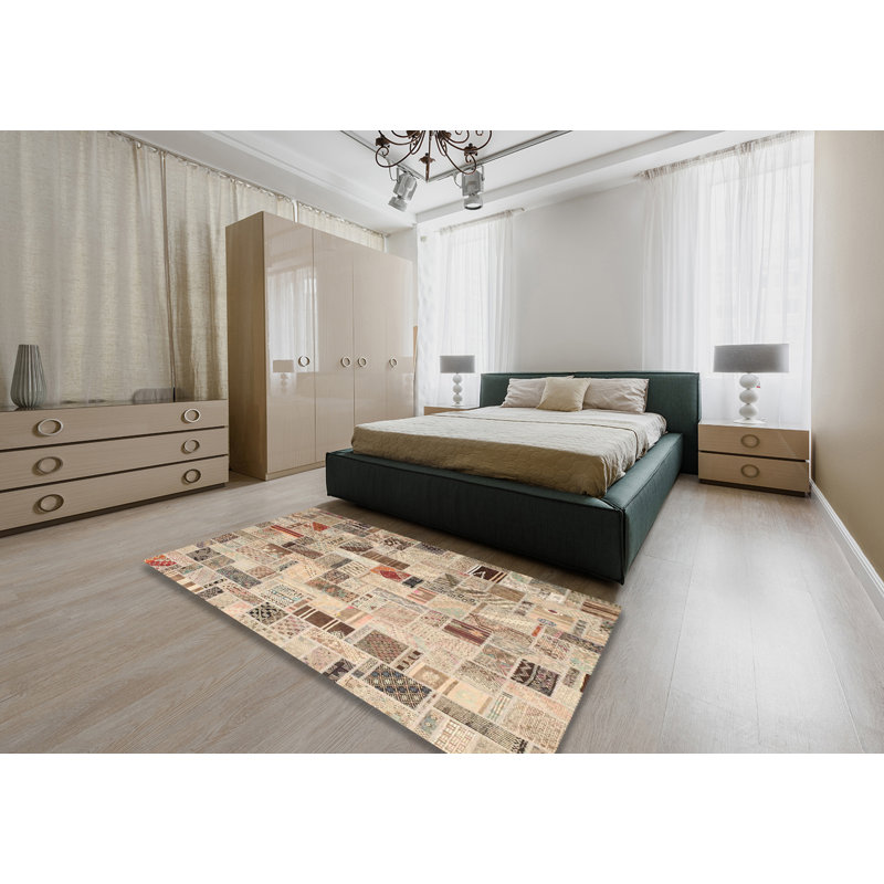 Tapis brun/vert/gris zone contemporaine, Rectangle 5 pi x 7 pi