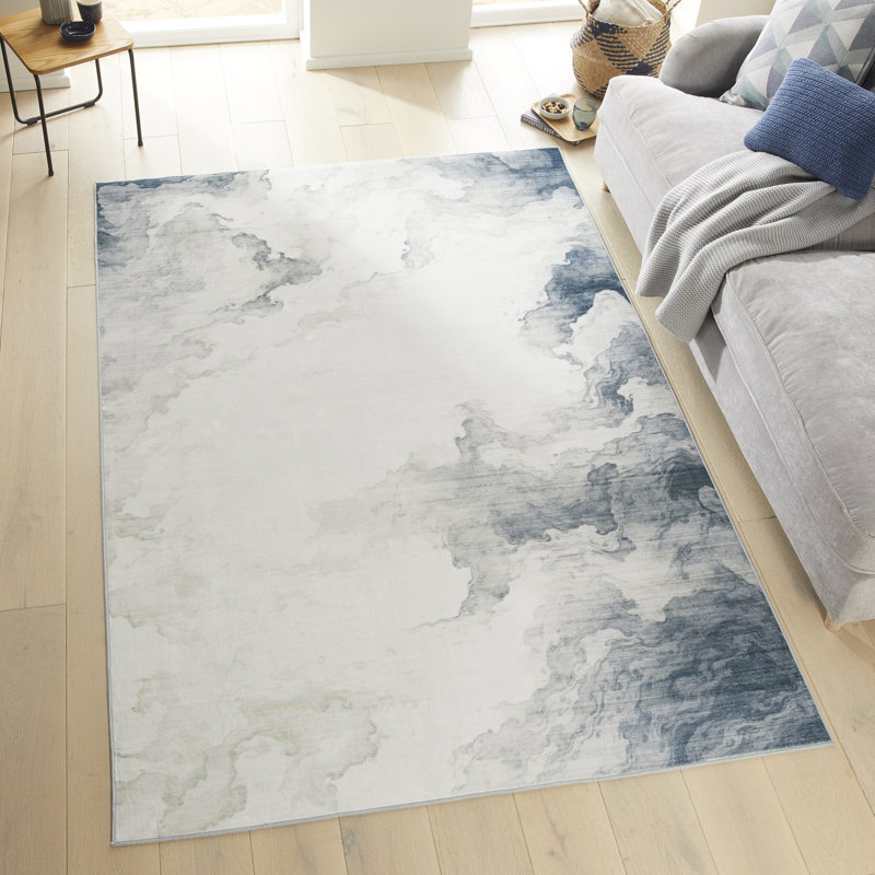 Abstract Ivory Slate Washable/Stain Guarded Area Rug, Rectangle 120 x 180 cm