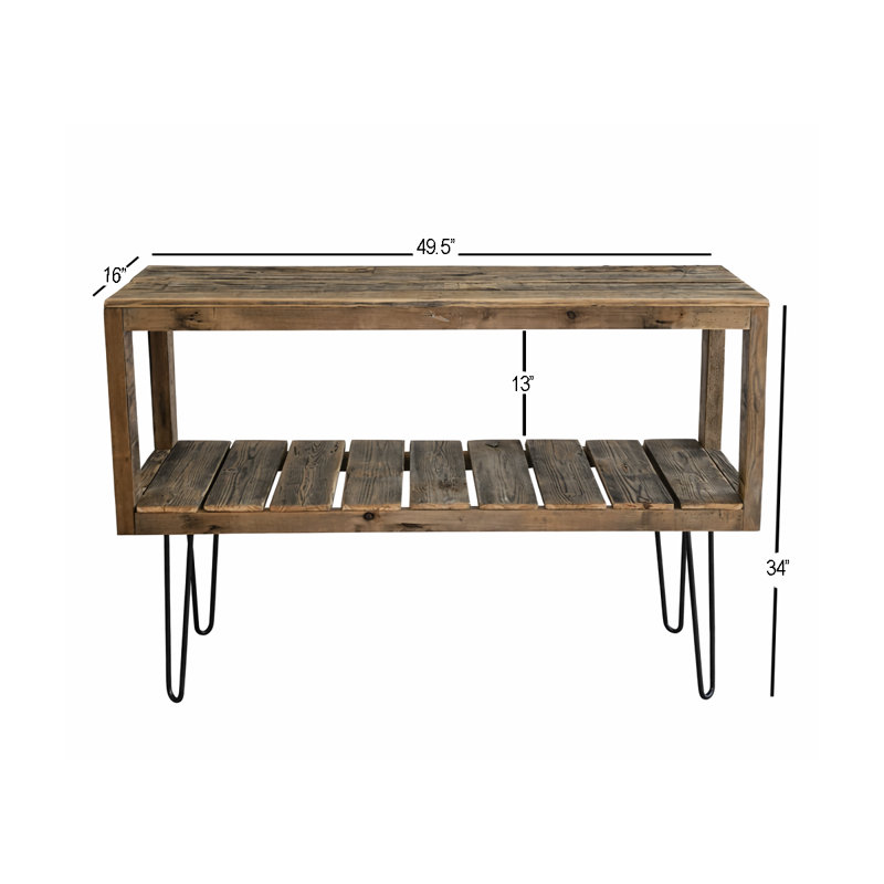 Reclaimed Wood Console Table With Shelf – 49.5” Rustic Entryway Sofa Table With Hairpin Legs