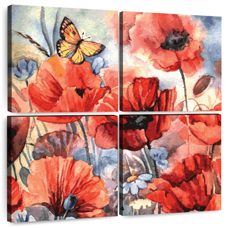 Harnek papillon parmi les coquelicots, H 26 po x l 26 po